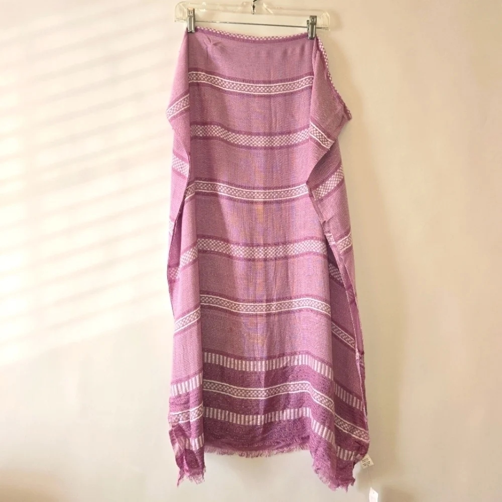 Pink Mauve White Rayon Metallic Striped Rectangular Scarf Wrap 27
